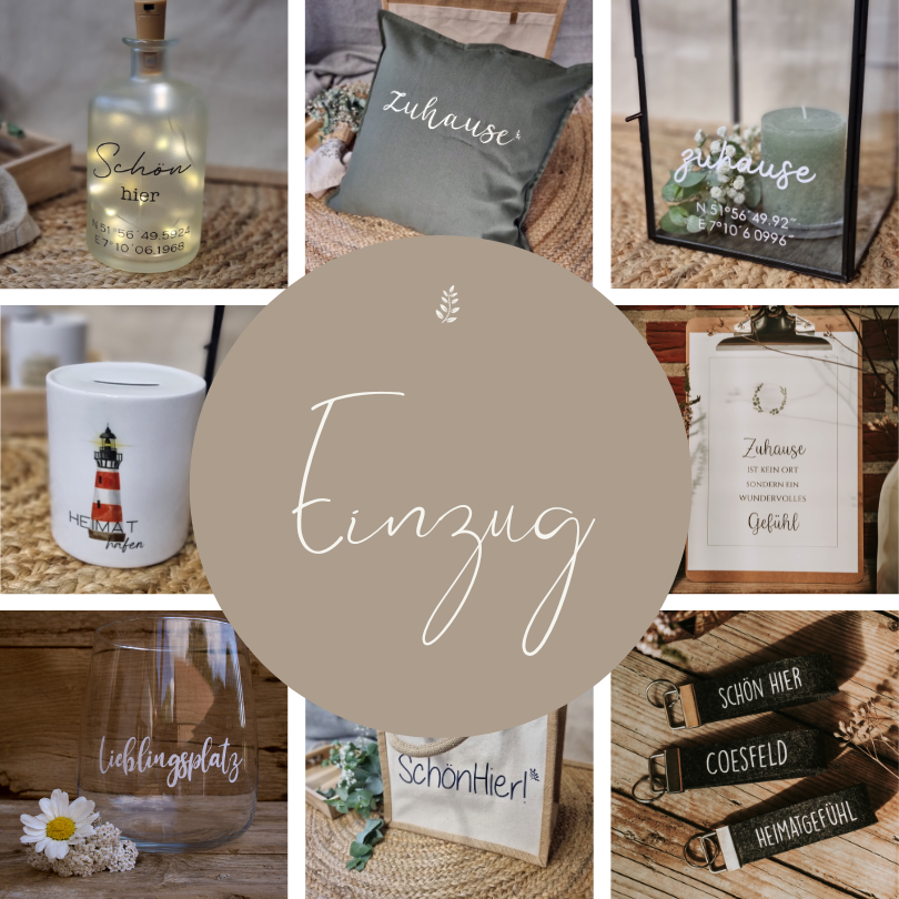 Geschenke in einer Fotocollage speziell zum Einzug oder Umzug oder Hausbau