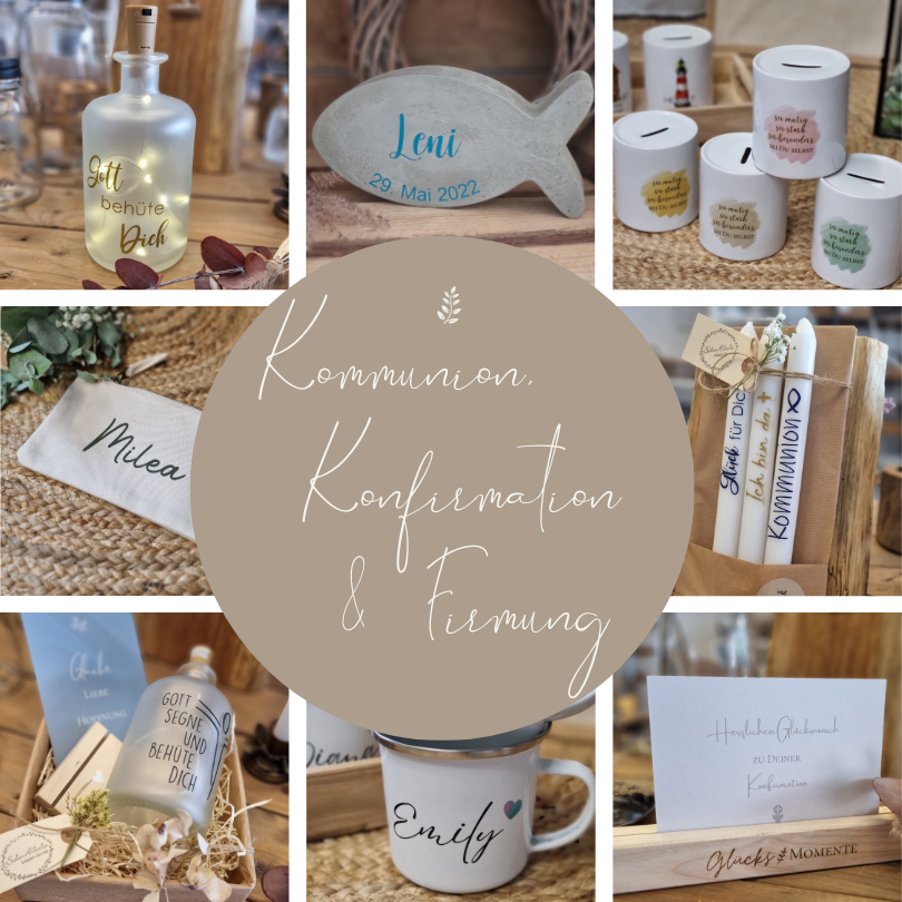 Fotocollage von verschiedenen Produkten zur Kommunion, Konfirmation oder Firmung