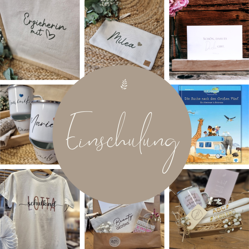 Collage aus verschiedenen Produkten für die Einschulung