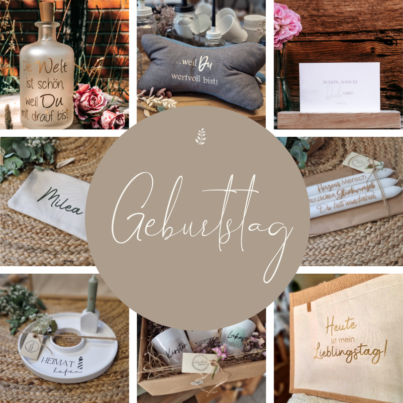 Fotocollage aus verschiedenen Produkten für Geburtstage