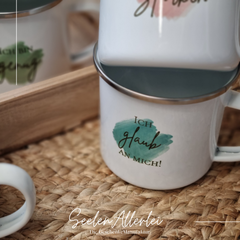 Emaille-Tasse mit der Aufschrift "Ich glaub an mich"