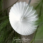 Papierornament rund gefaltet zum Aufhängen, nicht nur zu weihnachten, hier hängend an einem Zweig