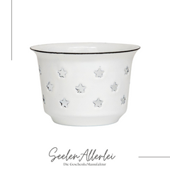 Produktfoto Teelichthalter Emaille mit Sternen weiß