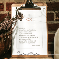 irischer Segensspruch mit rosafarbenen Fisch als Geschenk zur Kommunion oder Taufe im Klemmbrett personalisierbar