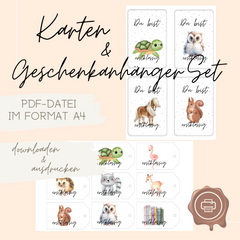 Karten & Geschenkanhänger Set DIY Schulkind
