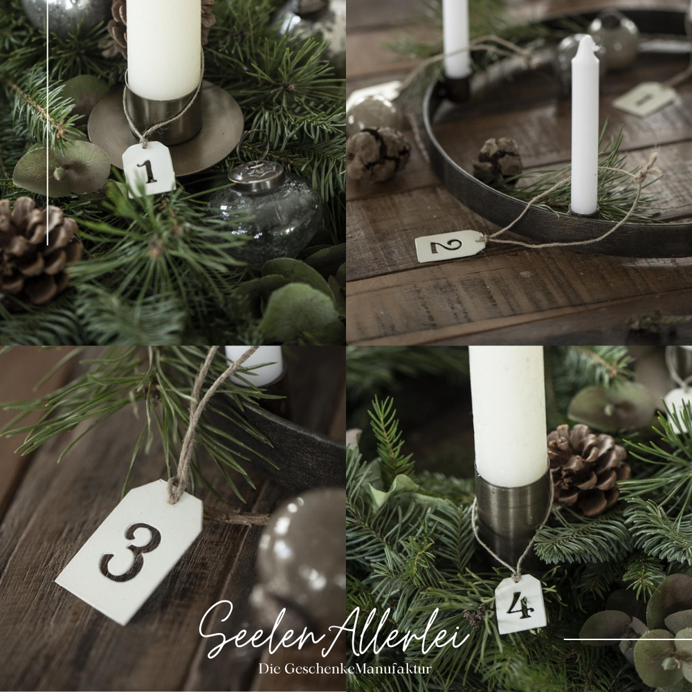 Adventsanhänger aus metall mit den Zahlen von 1 bis 4 von IBlaursen