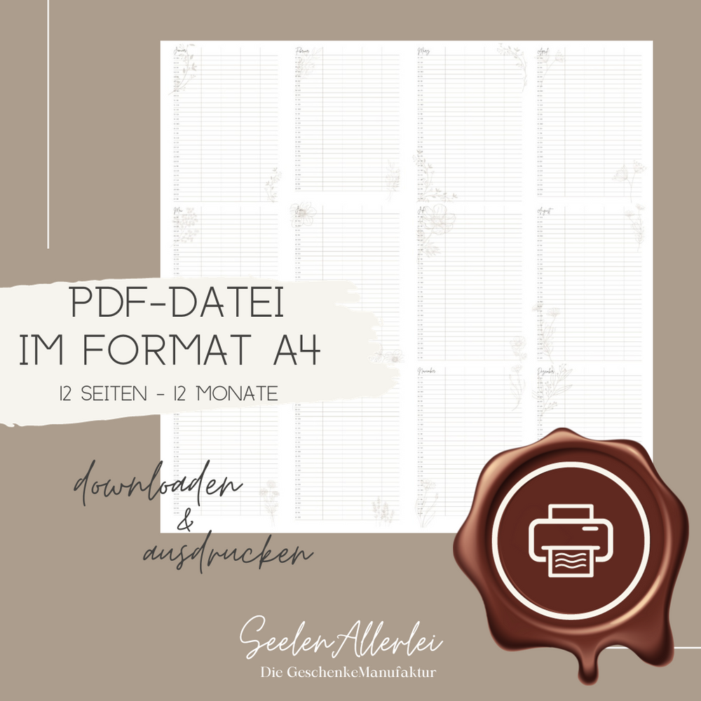 Beispielfoto der Datei zum Ausdrucken vom Monatskalender für 2024 zum Downloaden und selbstausdrucken