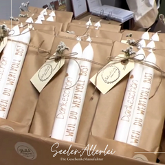 Geschenksets mit Dankeschön und weil Du wertvoll bist auf den Kerzen, die zusammengebunden zum Verschenken bereit stehen