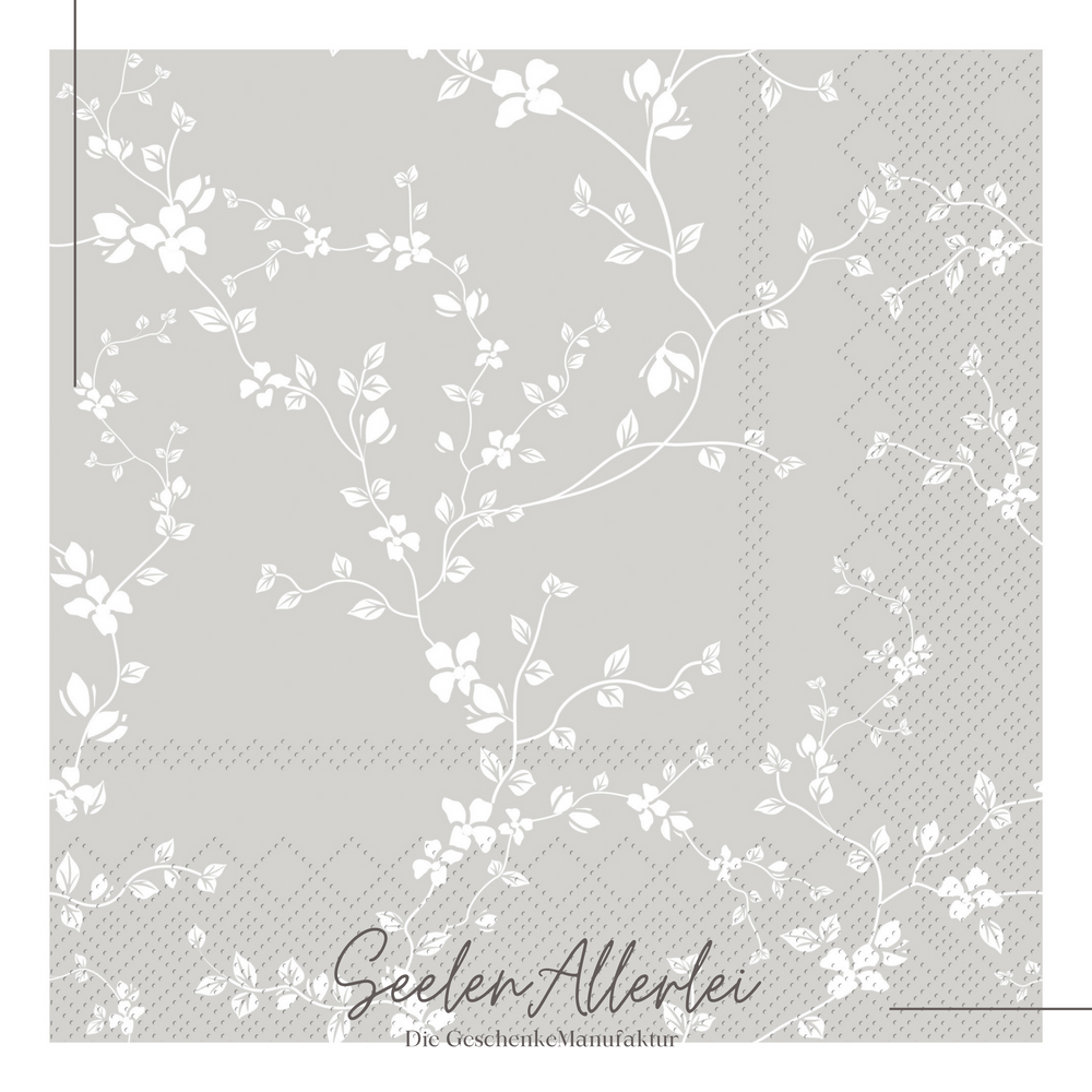 Detailaufnahme Servietten grau mit Blumen