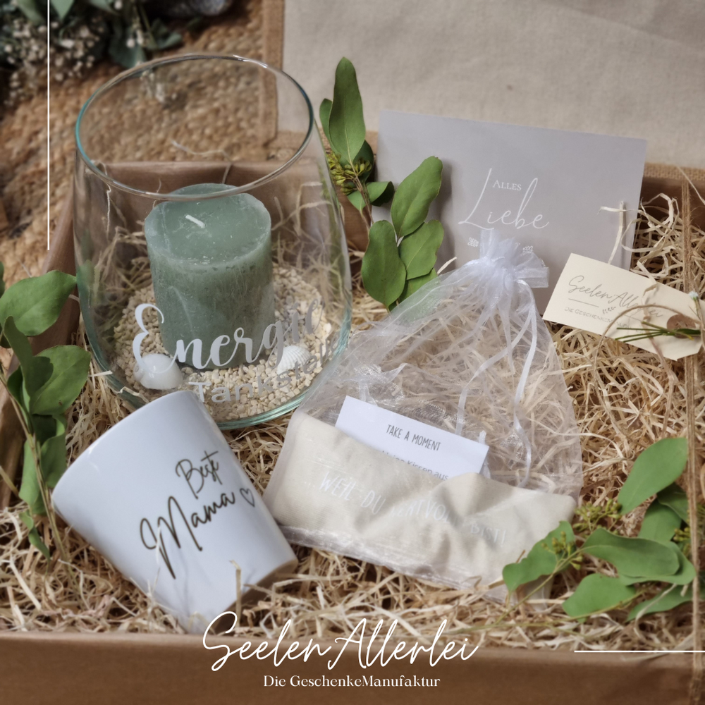 Großaufnahme des Geschenkkorbs für die beste Mama 