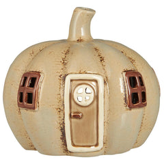 Detailaufnahme vom Keramikkürbis als Herbstdekoration