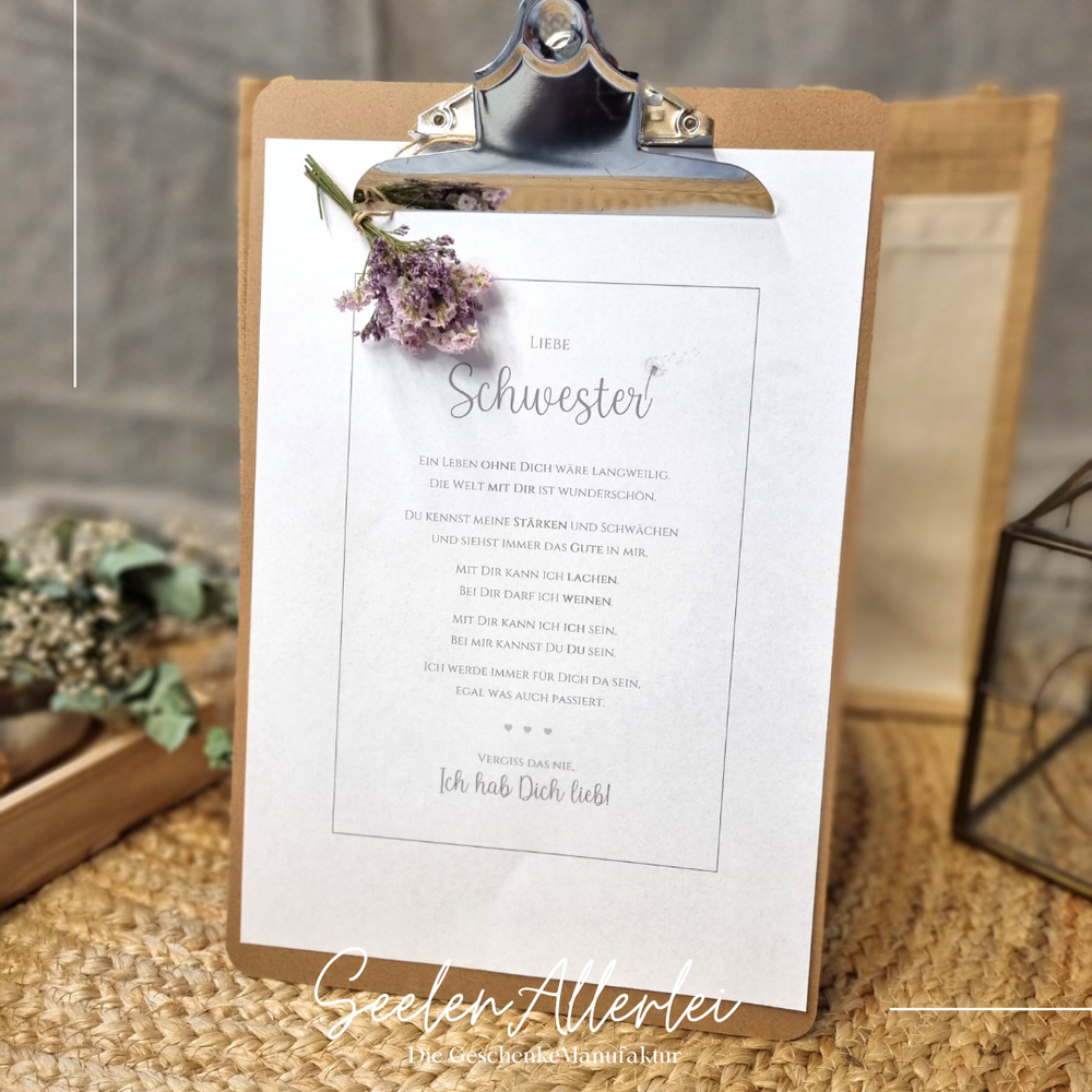 Poster mit Schwesterspruch als Geschenk für die beste Schwester