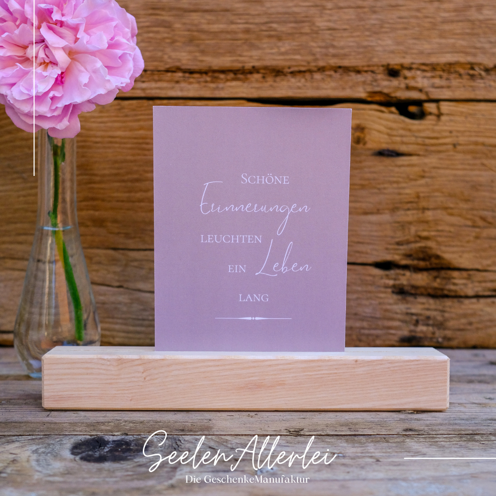 Karte in altrosa mit dem Text schöne Erinnerungen leuchten ein Leben lang