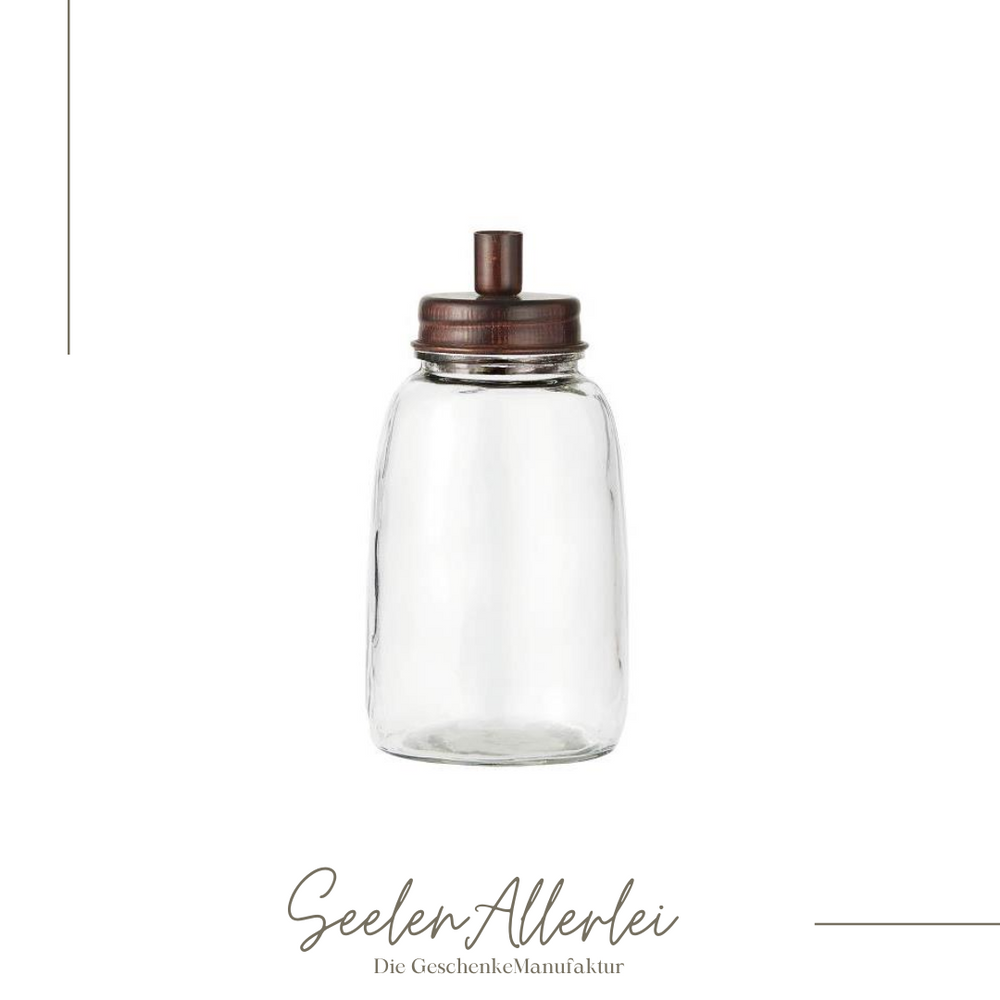 kleines Kerzenglas mit kupferfarbenen Metalldeckel