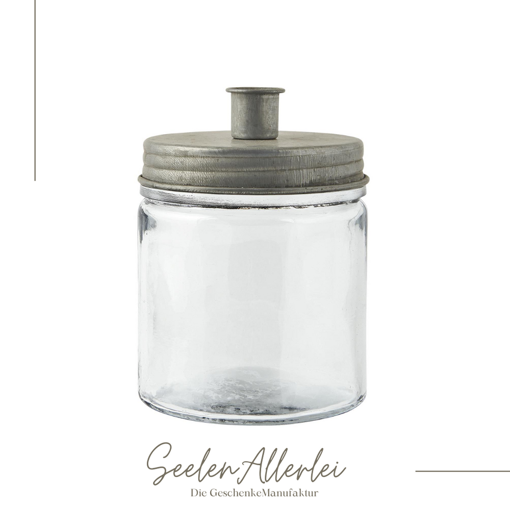 mittleres Kerzenglas mit zinkfarbenen Metalldeckel