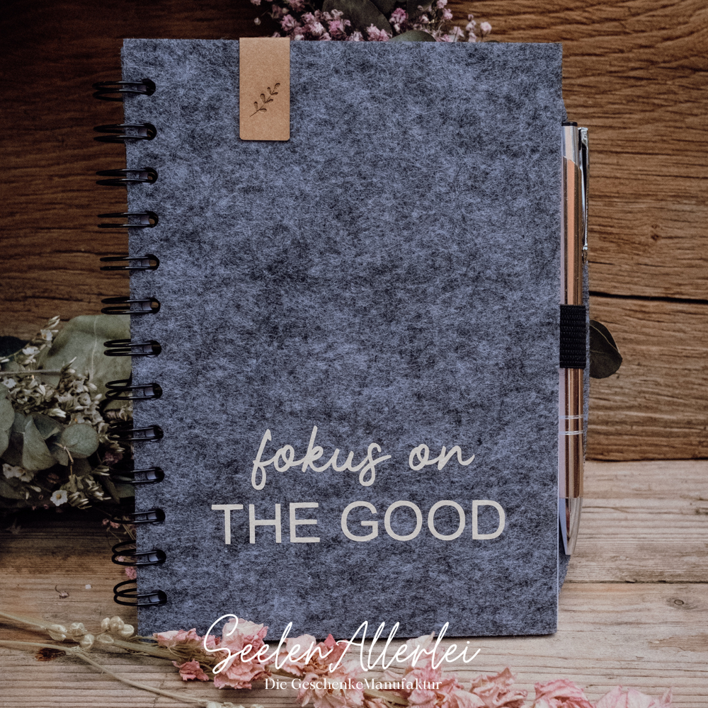 focus on the good als Notizbuch mit filzband