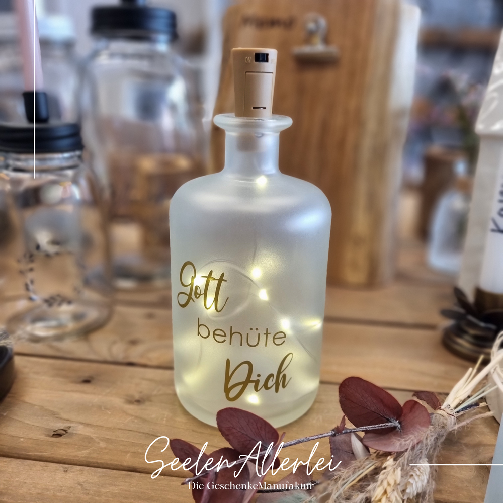 Personalisierte Leuchtflasche als Geschenkset verpackt LED Flaschenlicht Geschenkidee