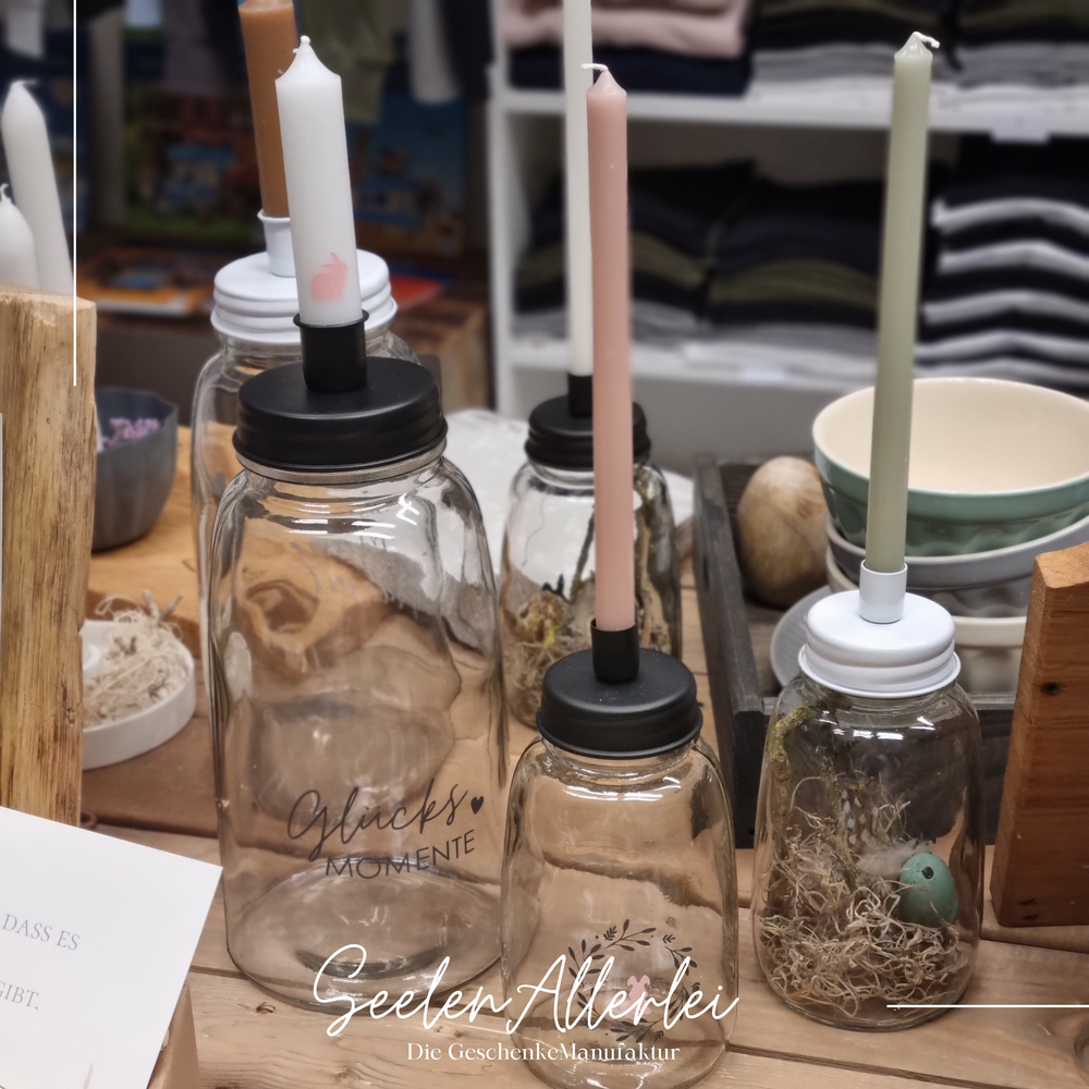 Stabkerzen dünn in Glas Haltern Ausstellung verschiedene Farben Dekoration Geschenkidee