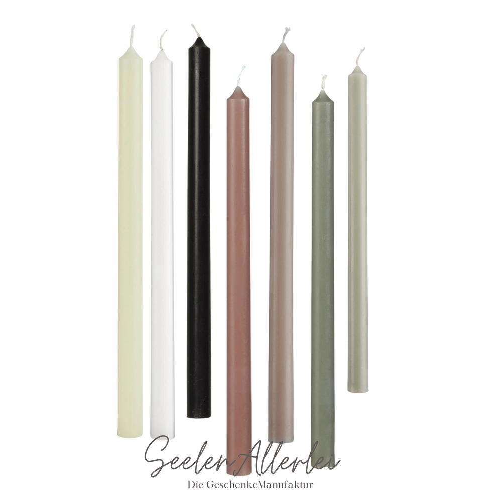Dünne Stabkerzen Einzelansicht verschiedene Farben weiß schwarz rosa beige grün
