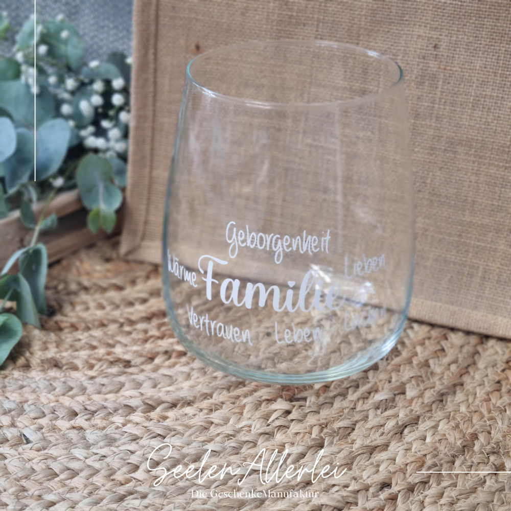 SOULBOWL Windlicht mit Familien-Zitaten als personalisiertes Geschenk für besondere Anlässe