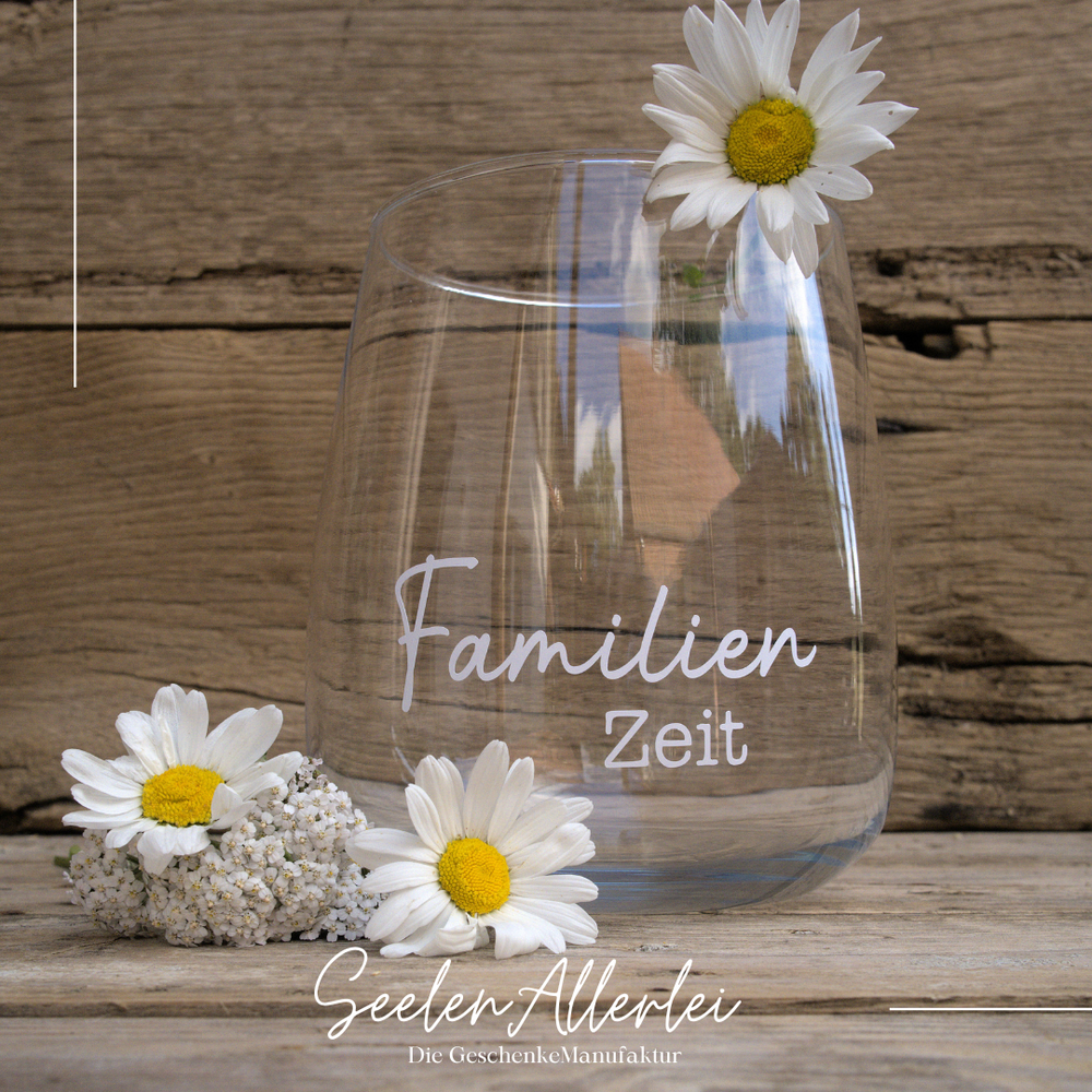 SOULBOWL Windlicht mit der Aufschrift "Familien Zeit" als Dekoration für gemeinsame Momente