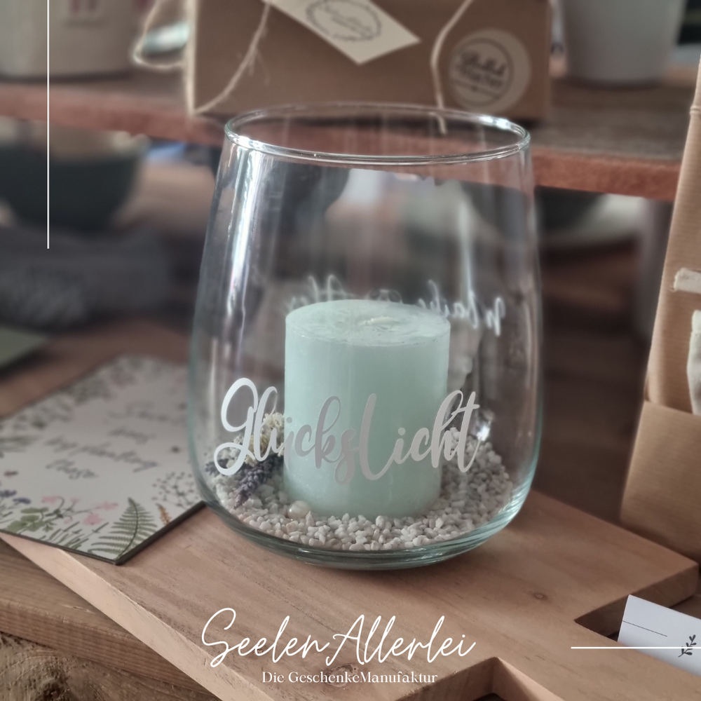 Stimmungsvolles SOULBOWL Windlicht "Glückslicht" mit brennender Kerze für gemütliche Atmosphäre