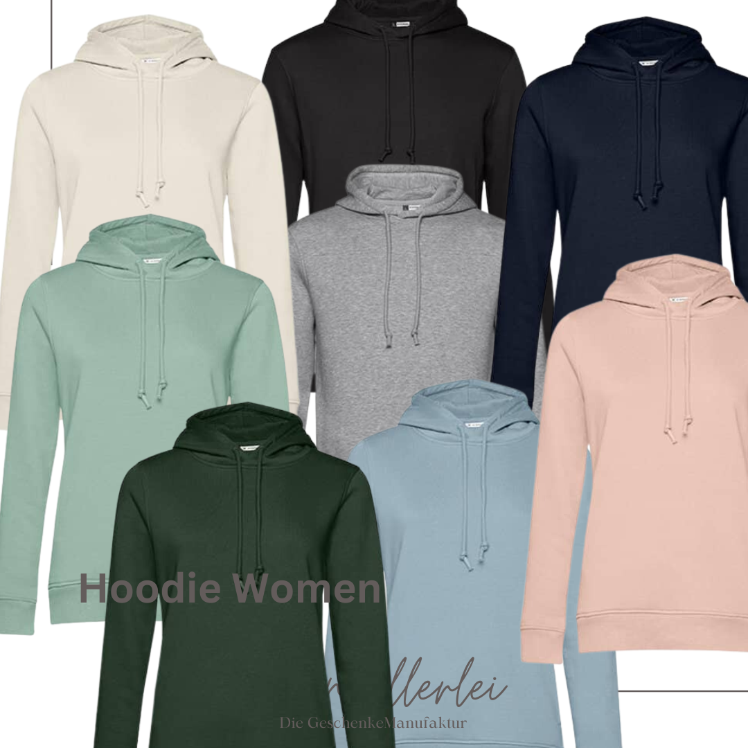 8 verschieden farbige Hoodies sind vor weißem Hintergrund zur Farbauswahl abgebildet